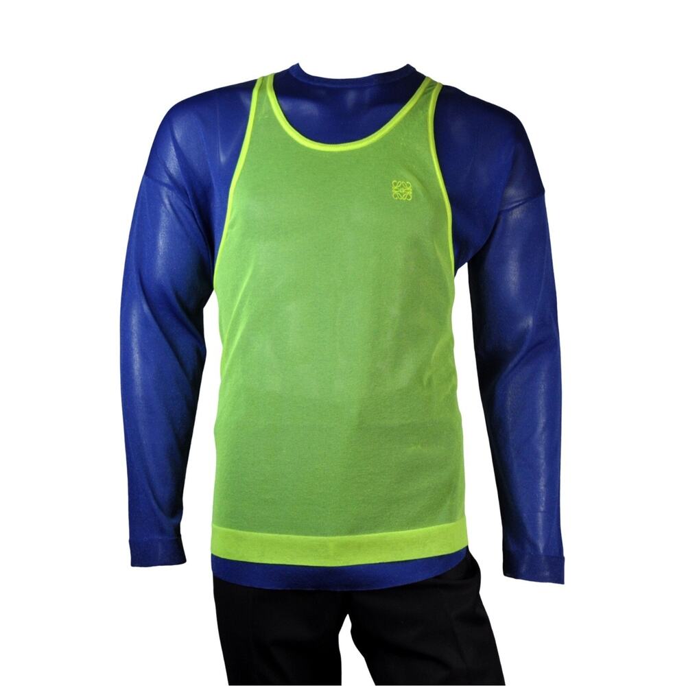 $2,100 NWT Loewe Florescent Lightweight Yellow/Royal Blue Tank Top & Shirt Sz M
